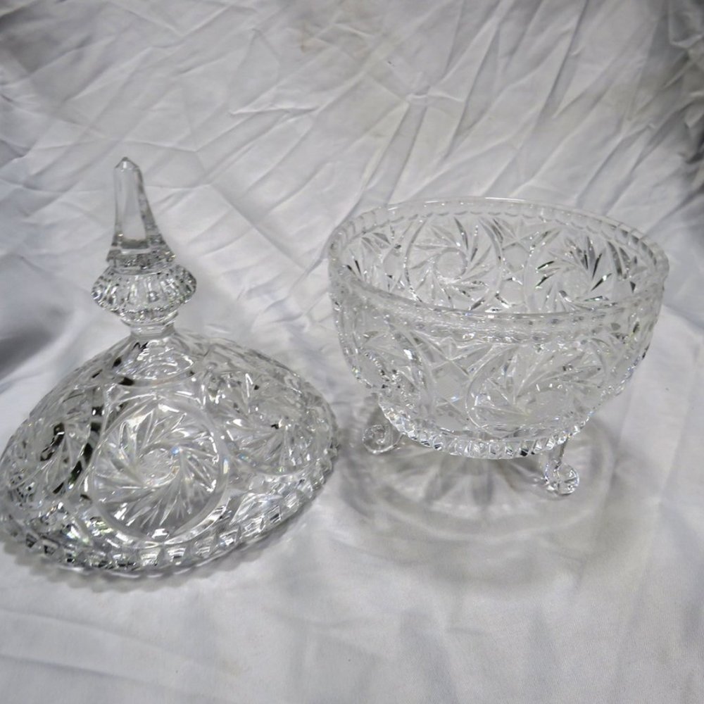 Leaded Crystal Footed Candy Dish with Spired Cover -- 11 inches tall! - Picture 2 of 4
